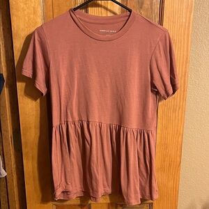 American Eagle Outfitters Women's Short Sleeve Peplum Top - Rust